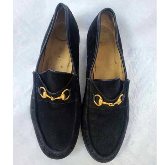 Authentic Vintage Classic Black Suede leather & Gold Horse-bit Gucci loafers 9.5 - Picture 6 of 8